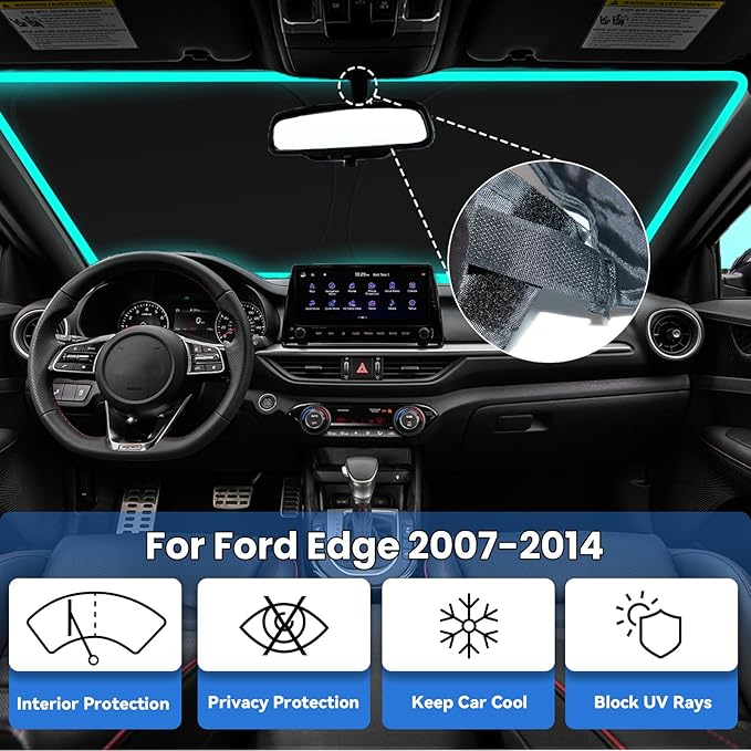 Windshield Sun Shade for Ford Edge 2007-2014, Car Front Window Sunshade with 240T Sun Visor Protector Blocks UV Rays Heat Sun Shield Accessories