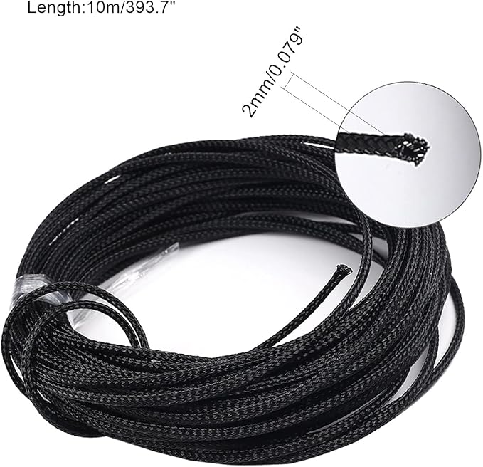 Aicosineg Braided Sleeving PET Wire Loom Tubing Cable 32.81ft-1/9inches Cable Sleeve Wrap Protector for HiFi Audio and Video Headphone Cable Protective Wires from Chewing of Pets Black