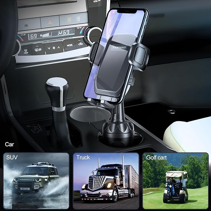 TOPGO Car Phone Mount, Cup Phone Holder for Car [Secure & Stable] Cup Phone Holder Cell Phone Automobile Cradle for iPhone 16 and More Smart Phone -Black