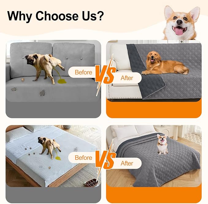 Smiry Waterproof Dog Blanket, 68x82 Inch Soft Pet Bed Cover Reversible, Washable Sofa Couch Furniture Protector for Small Medium Large Dog Puppy Cat, Geometric, Grey/Dark Grey