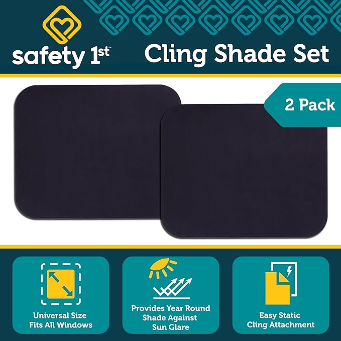 Safety 1st Cling Car Window Shades for Baby, 2 Pieces, Sun Blocker and UV Protection, Static Cling Privacy Shade, Black Tint