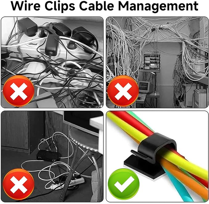 5/8 in Adhesive Cable Clips, 120pcs Outdoor Light Clips, Cord Clips, Sturdy Wire Clips, Finisher Wire Clamp for Home, Car, Office Wire Management Clips (Black, 5/8"-120PCS)