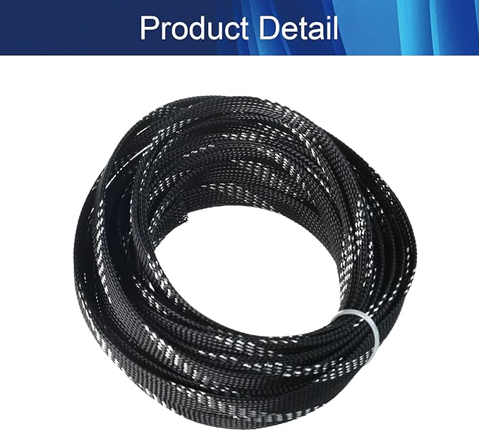 Aicosineg 32.81ft PET Flexible Braided Cable Sleeve 0.44inch Width Wire Loom Sleeving and Organizer Flexible Wire Mesh Sleeve Wrap Protector for TV Audio PC Cords from Pets Chewing Black and Silver