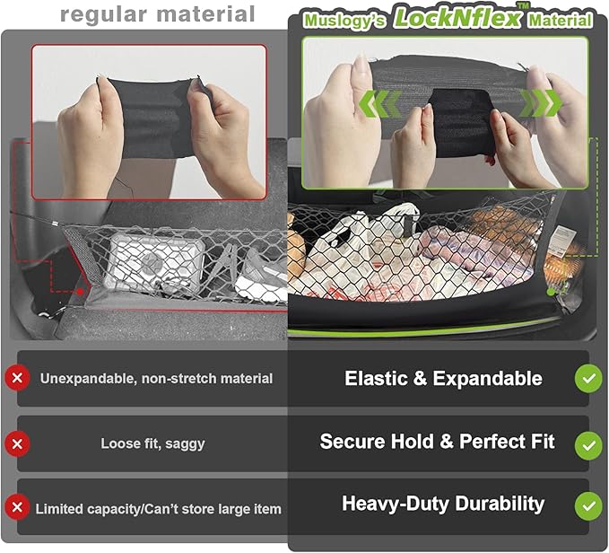 Muslogy Truck Bed Cargo Net Trunk Netting Compatible with Honda Pilot 2023-2026 | 2026+ Passport Accessories, Pickup Cargo Organizer SUV Sedan Storage Net w/Heavy Duty Carabiners