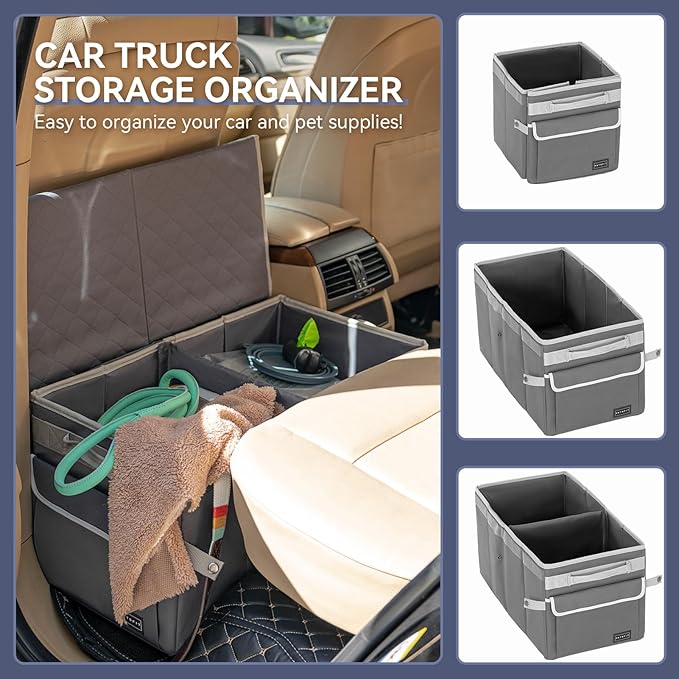 PETSFIT Seat Extender for Dogs, Dog Car Seat Extender for Front and Back Seat, Collapsible Car Organizer Trunk for Dogs Up to 90 LBS (Grey)