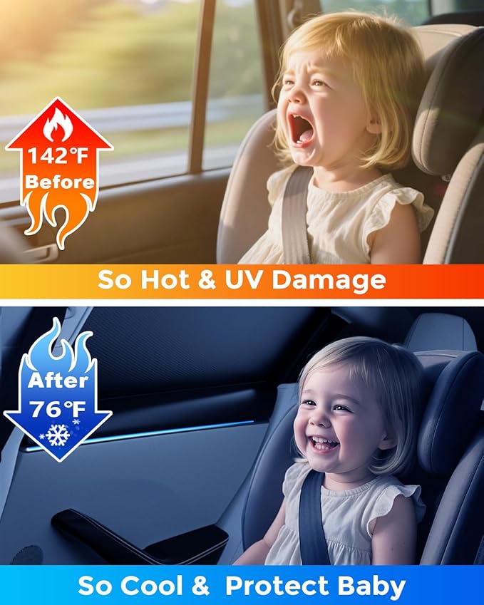 DMJN Car Window Shades for Baby (100% UV & Sun Block) Car Side Windows Covers Sun Shades for Baby in Car,Easy-Install Nano Ice-Crystal Coating-Universal Fit (Medium),2 Pack