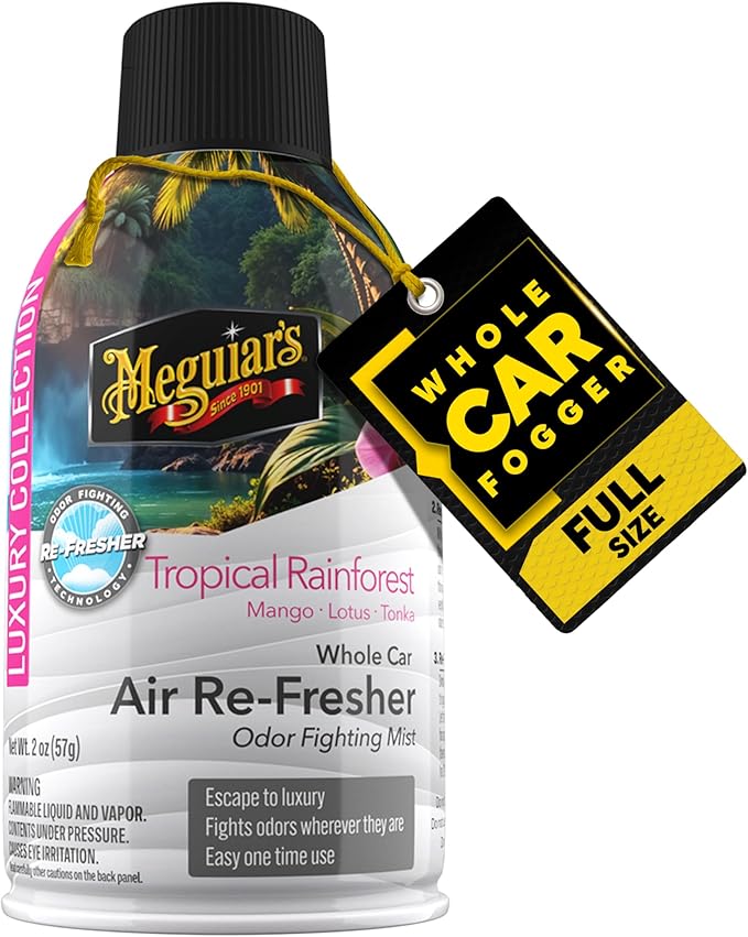Meguiar's Car Air Refresher Odor Fighting Mist,Tropical Rainforest, Long-Lasting Car Freshener Fights Strong & Unwanted Smells Renewing Interiors with a Luxurious & Refreshing Scent, 2 oz Aerosol