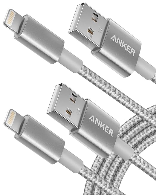 Anker USB A to Lightning Cable(6FT, 2Pack), MFi Certified Nylon USB to Lightning Cord for iPhone 14/13/12/11 Pro/11/XS MAX/XR/8/7/6s Plus Cable(Silver)