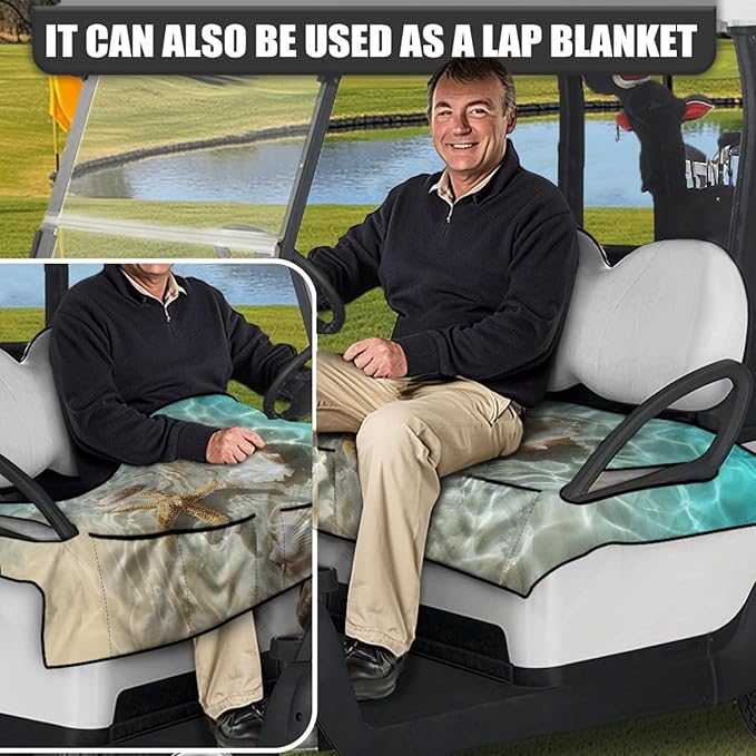 Universal Golf Cart Seat Cover with 4 Pockets Soft Golf Cart Seat Towel Blanket Fits 2-Seat Golf Carts