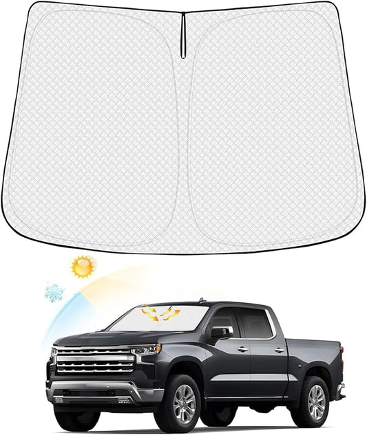 Canvcle Windshield Sun Shade for 2019-2025 2026 Chevy Silverado 1500/GMC Sierra 1500 Accessories Thicken 6-Layer Foldable Front Window Sunshade Sun Visor Cover Protector Block UV Rays