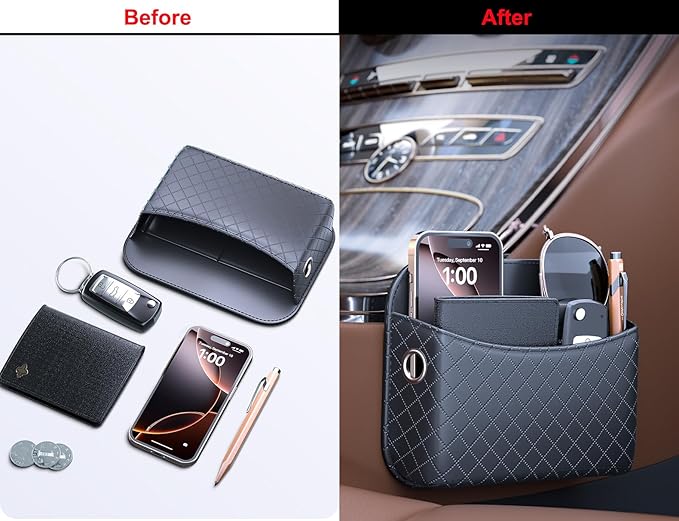 2 PCS Car Seat Side Storage Pocket Organizer Holder for Auto Door, Console, Vehicle Seat Gap Filler Tray Bag for Phone, Pen, Key, Sunglass, Invoice, Car Registration, Notepad, Card, USB Data Line