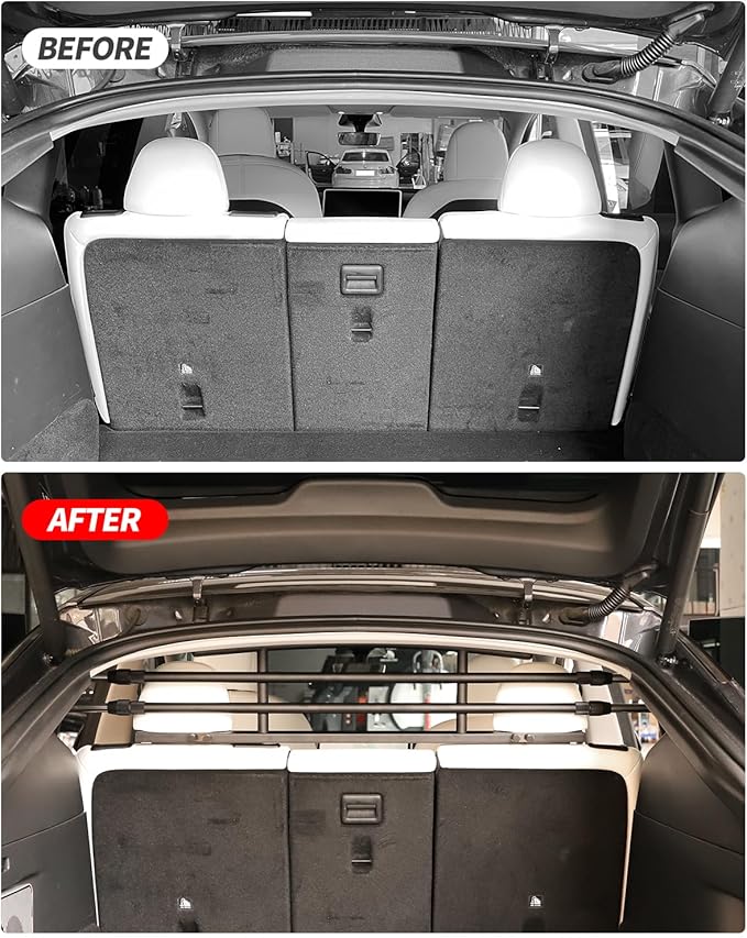 Model y Dog Barrier, Dog Car Barrier Car Pet Barrier Compatible with Tesla Model Y, Adjustable Large Pet Protective Barrier Anti-bite Heavy-Duty Metal Stainless Steel for Dog Travel Accessories