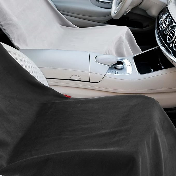 Hahafelt 2 Pack Car Seat Towel Covers with Storage Bag 63 x 32 Inch Athletic Running Towel Seat Sweat Washable Non Slip Cover Gift for Car Outdoor Sport Activities (Black,Gray)