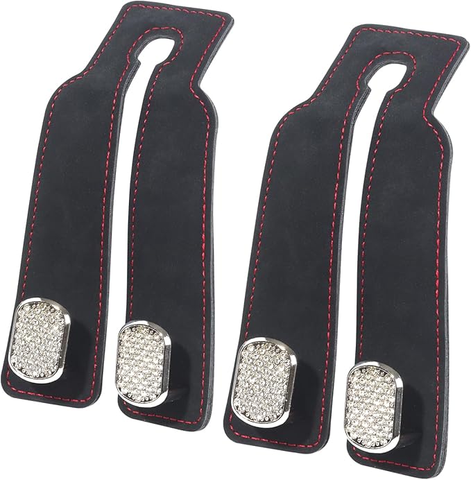 Purse and Bag Hook for Car, Zinc Alloy Seat Headrest Hooks, Upgraded Leather Cute Car Seat Back Purses Hanger and Bags Holder (Black Diamond, 2Pack)