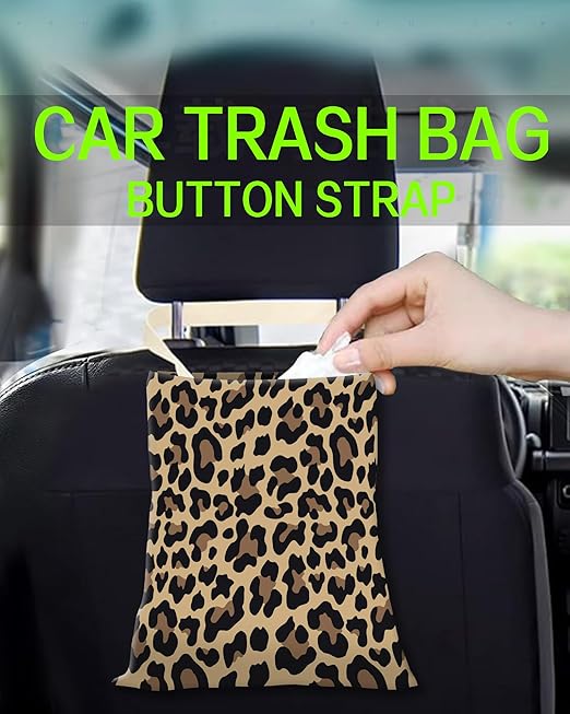 Car Trash Can, Durable Hanging Car Trash Garbage Bag, Cute Automotive Garbage Cans Organizer, Luxury Brown Leopard