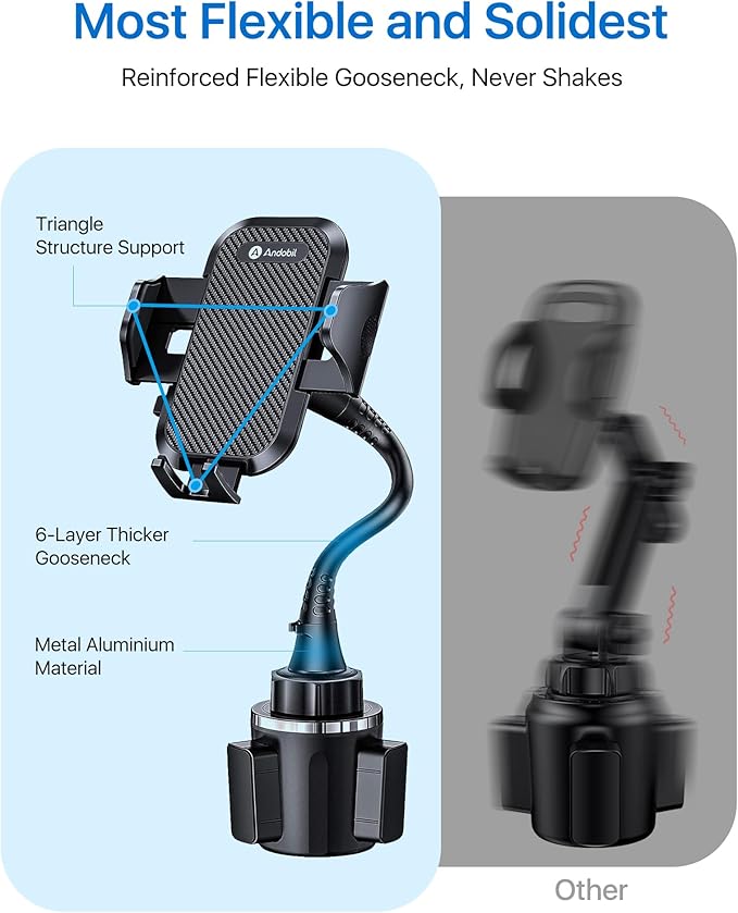 andobil Upgraded 15" Cup Holder Phone Holder, 【Solidest & Adjustable】 Military-Grade Long Gooseneck Cup Phone Holders for Your Car Truck, Car Phone Holder for iPhone 17 Pro Max 16 15 14/Samsung/Pixel