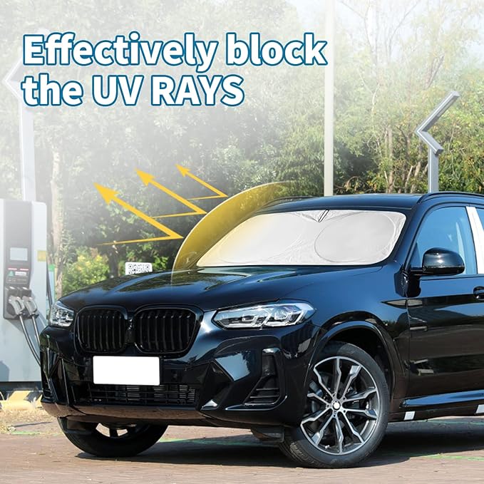 for X3 2019 Windshield Sun Shade Custom Fit for 2018-2025 BMW X3 X5 Foldable Sunshade Protector for X4 X7 X6 Front Windows Cover Shield Reflective Polyester Sun Visor Cover SUV Accessories