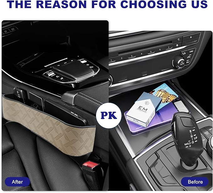 Car Seat Gap Filler Organizer, 2 Pack Seat Gap Storage Box, Leather Cup Holder Gap Bag for Console Car Organizers and Storage, Car Gap Filler Organizer for Phones, Sunglasses, Keys and Cards
