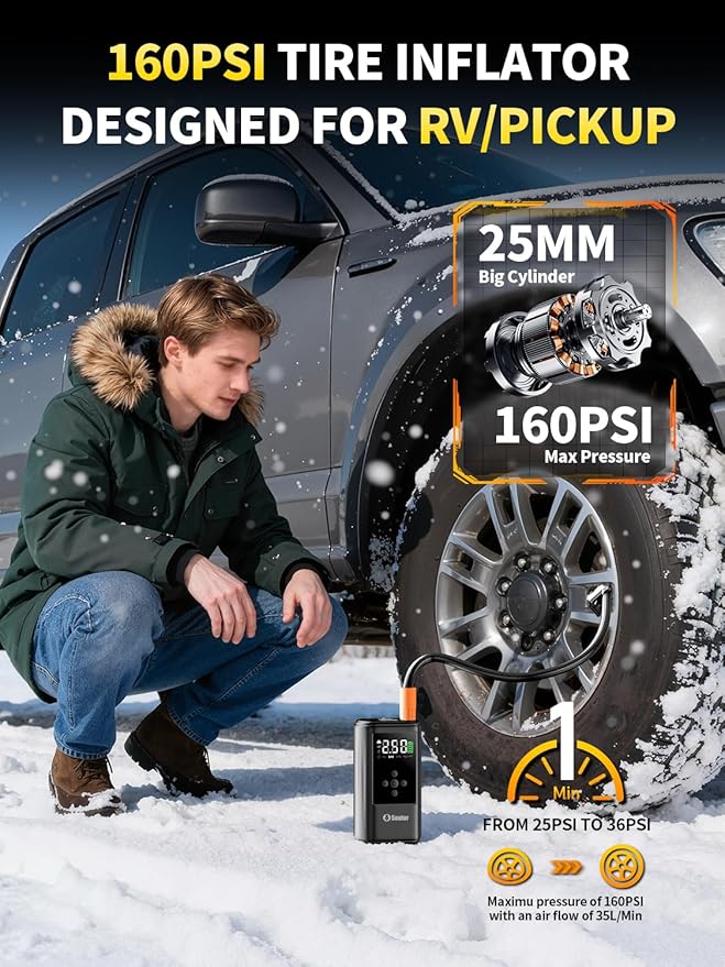 6000A Jump Starter with Air Compressor Battery Jumper Starter Portable 10-in-1 Car Jump Starter Portable 12V Jump Box with 160PSI Tire Inflator LED Light and Jumper Cables (10L Diesel All Cars)