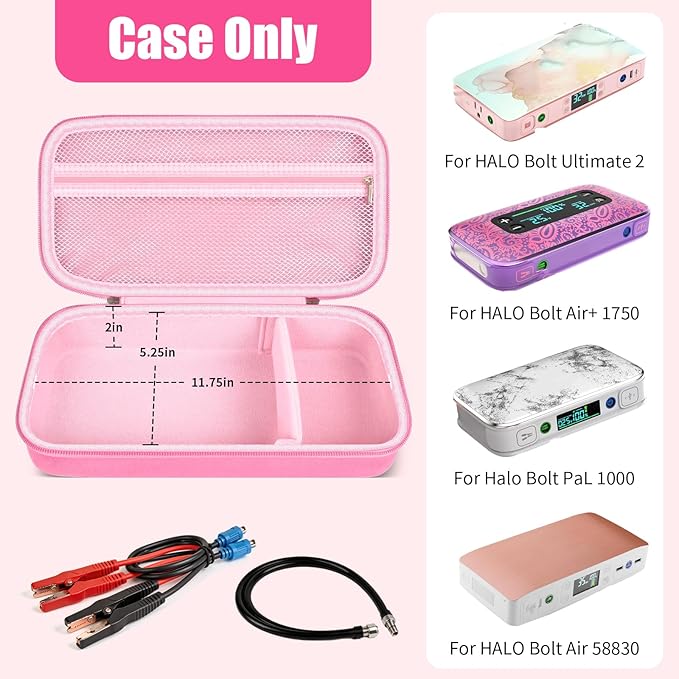 casmilee Case for Halo Bolt 58830/57720/ Air 58830/ ACDC Max 55500/ PaL 1000/ Air+ 1750/ Ultimate 2 Portable Emergency Power Kit, Holder for Car Jump Starter and Extra Accessory- Pink (Box Only)