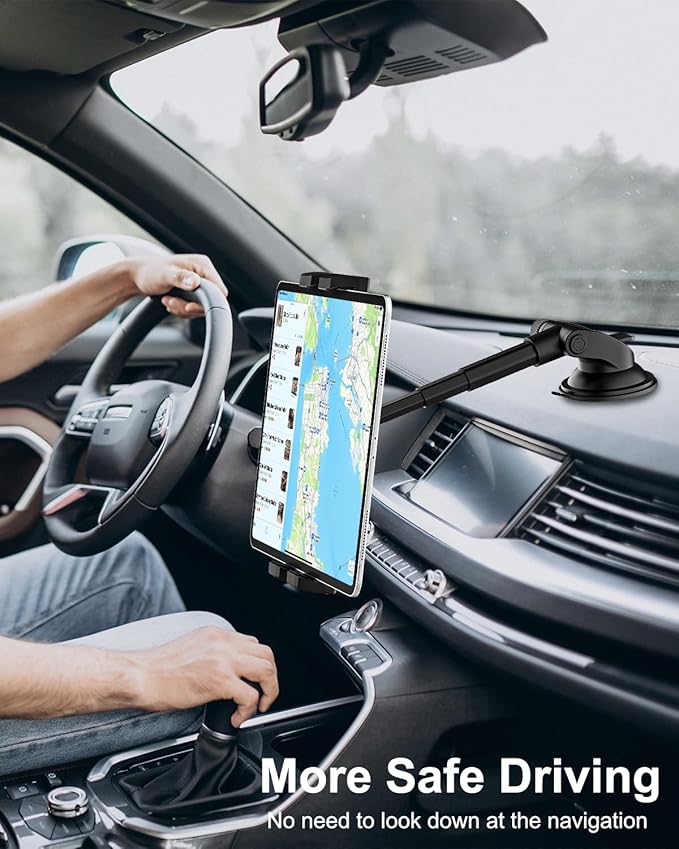 woleyi Dashboard Car Tablet Mount, Telescopic Tube Suction Cup Car Tablet Holder, Compatible with iPad Pro/Air/Mini, Galaxy Tab/Z Fold, Fire HD, Surface, iPhone, More 4.7-11" Cell Phones and Tablets