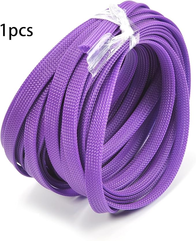 Aicosineg 32.81ft PET Flexible Braided Cable Sleeve 0.4inch Width Wire Loom Sleeving and Organizer Flexible Wire Mesh Sleeve Wrap Protector for TV Audio PC Cords from Pets Chewing Purple