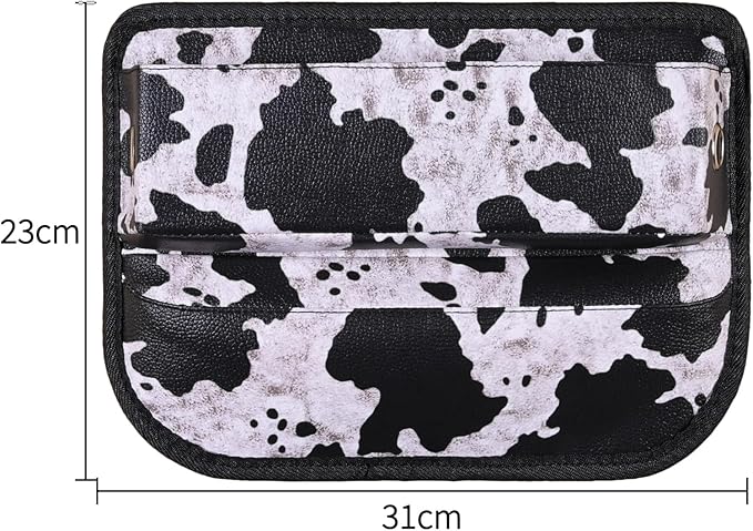 Universal Fit Car Seat Gap Filler Organizer Front Seat Set Divider Crevice Pockets Storage Box Auto Interior,Prevent from Falling Through Gaps,Holds Glasses Phone Key (1, Cow Pattern)