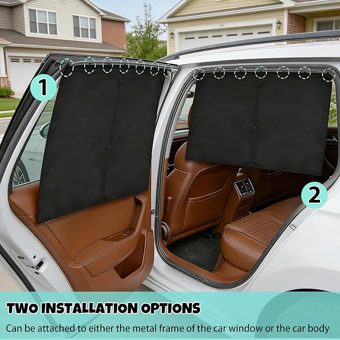 Car Window Shades, 2 Pack Magnetic Double Layer Window Shade for Baby in Car, Adjustable Privacy Blackout/See-Through Back Window Curtains for Baby Kids UV Protection