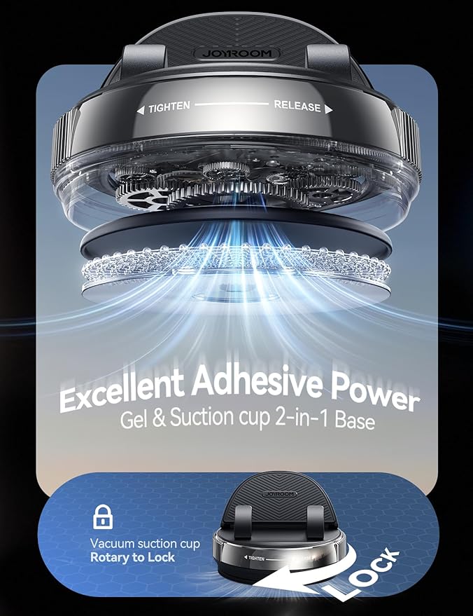 JOYROOM Car Phone Mount, [360° Rotation+Thick Case Friendly] Cell Phone Car Holder with Adjustable Spring Clip, Anti-Slip Silicone Universal Dashboard phone holder for Car for iPhone, Smartphones, GPS