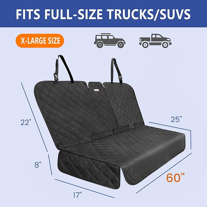 ALLANSING XL Back Seat Cover for Full-Size Trucks/SUVs Rear Split Bench, Heavy Duty 900D Waterproof Non-Slip Car Seat Protector for Messy Kids & Drooling Dogs, Easy Clean (Black)