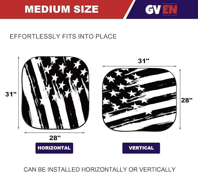 Gven Windshield Sun Shade for Car 2-Piece Foldable Sunshade for Front Windows, Blocks UV Rays, Automotive Interior Sun Protection Car Summer Accessories（US Flag,M）