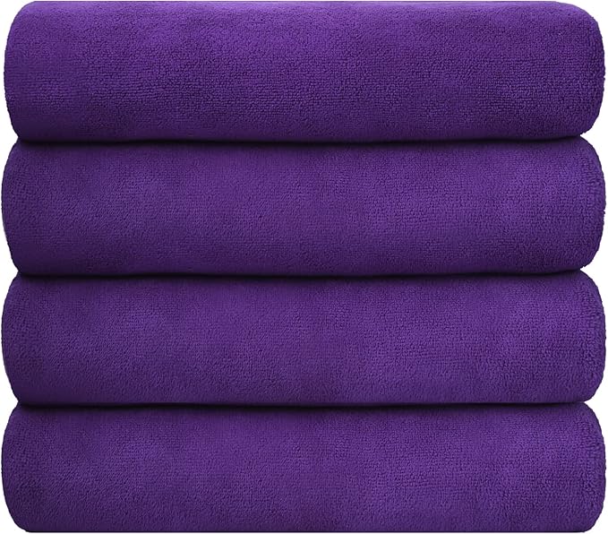 JML Bath Towel, Microfiber Bath Towels Set 4 Pack (30" x 60") - Large Size, Extra Absorbent, Quick Drying, Multipurpose as Fitness Towel, Sports Towels, Yoga Towel, Violet
