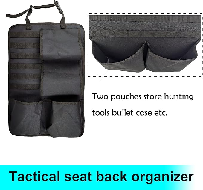 2PCS Tactical Seat Back Organizer Molle Car Backseat Gun Rack Shotgun Holder Panel Accessories Vehicle Seatback Rear Storage Cover Protector for Truck MPV Wrangler black