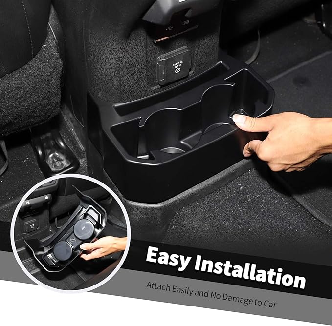 Jimen for JL Rear Cup Holder, Dual Extra Cup Holder Organizer Tray Drink Holder for Back Seat Compatible with Jeep Wrangler JL JLU & Gladiator JT 2018-2025