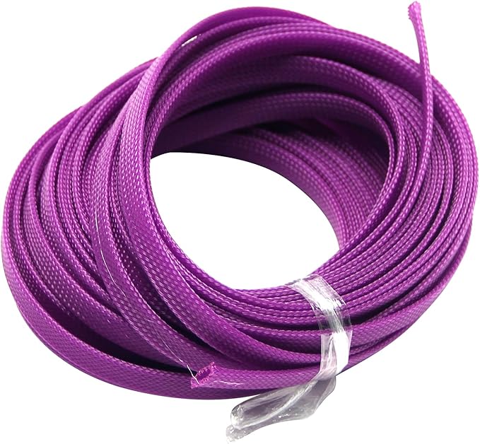 Aicosineg 32.81FT 0.44inch Cable Sleeve Braided Sleeving PET Wire Loom Tubing Cable Wrap Protector for HiFi Audio and Video Headphone Cable Protect Wires from Chewing of Pets Purple