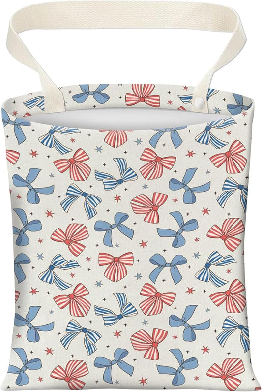 Cute Car Trash Can, Hanging Canvas Car Back Seat Organizer and Storage Bag, Funny Car Trash Bag for Travelling, Outdoor Cute Blue Red Bow