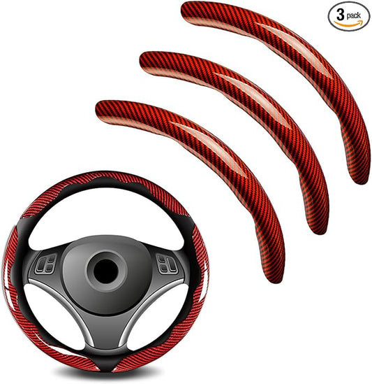 3pcs Universal Carbon Fiber Steering Wheel Cover - Anti-Slip & Segmented Design, Universal 99% Durable Steering Wheel Protector for Men and Women, Car Interior Accessory (Red)