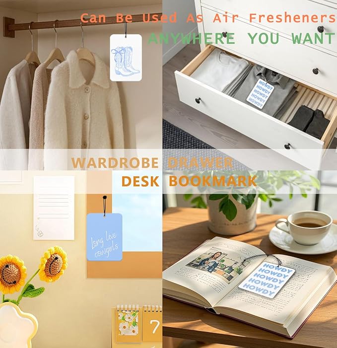 Blue Bows Western Car Air Freshener 4Pcs, Let's Go Girls Cowgirls Western Car Accessories Hanging, Trendy Blue Cars Scents Mirror Decor Retro Cowgirls Boots Cute Air Freshies for Women Teens(Vanilla)