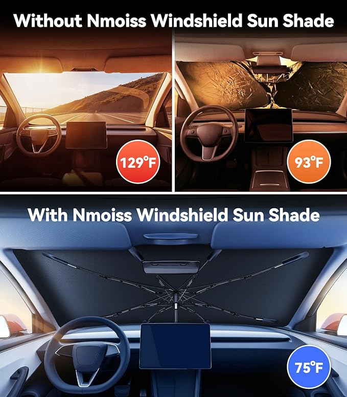 Nmoiss Windshield Sun Shade Umbrella for Toyota Corolla & Camry - [Vinyl Coating Heat Shield] Protect Car from Sun Rays & Heat Damage Keep Cool and Protect Interior, Spring Structure Edge