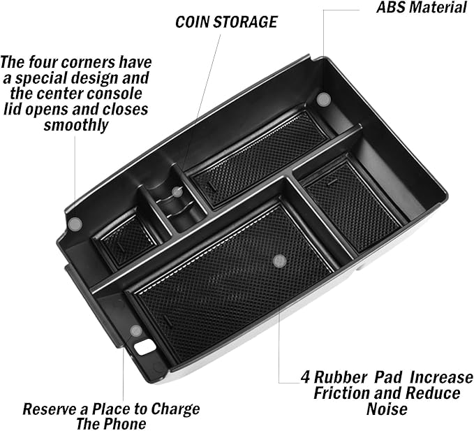 TACOBRO Center Console Organizer Tray Compatible with Ford Escape 2020-2024 2025 2026 and 2021-2024 2025 2026 Bronco Sport CX430 4-Door (Not for U725 2-Door) Secondary Storage Armrest Box - Black