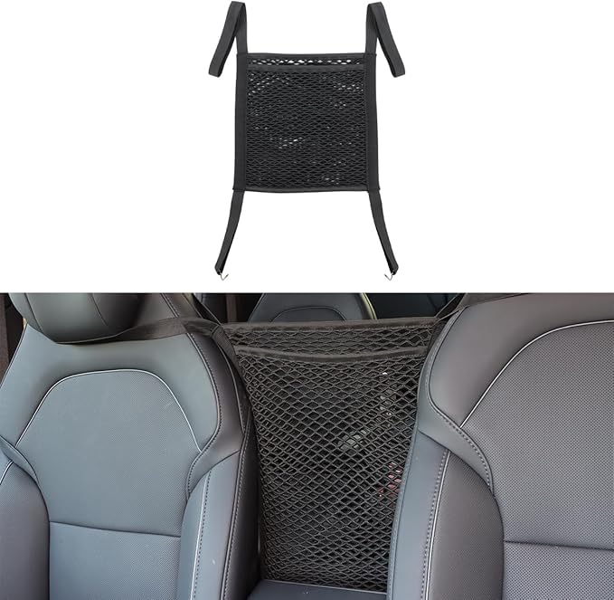 MARCHFA Car Mesh Organizer Car Barrier for Dogs Console Storage Net for Tissue Purse Bag Seat Back Organizer Net (Black) (for One-Piece Seats)