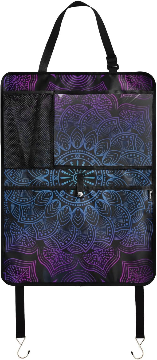 JIPONI Car Backseat Organizer, Boho Mandala Automotive Back Seat Protector, Kick Mats with Storage Pockets for Kids Pets, Road Trip Accessories (2 Pack)
