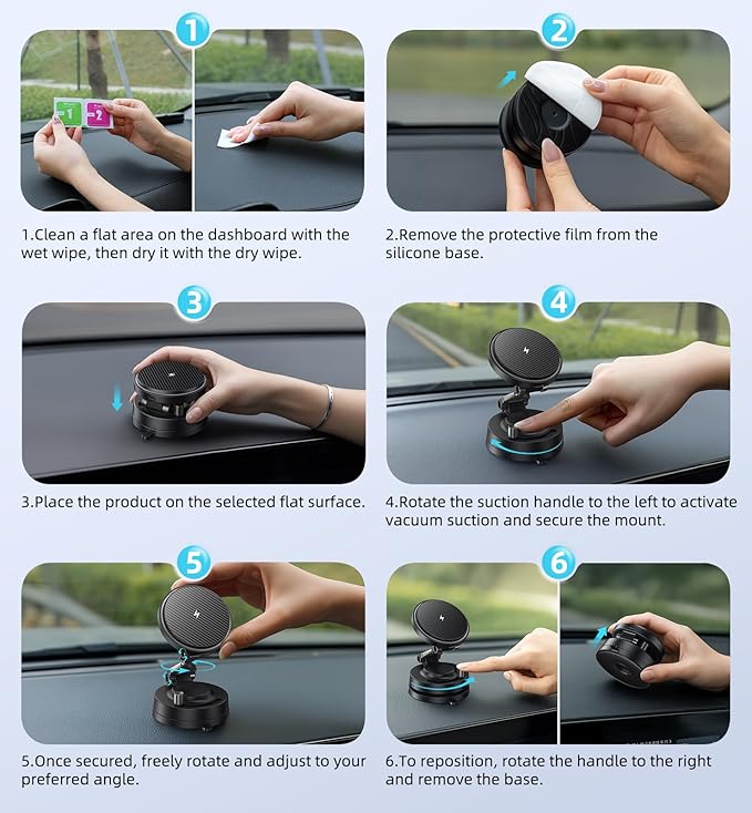 OANDYS for MagSafe Car Mount Charger, 15W Fast Wireless Charging Magnetic Car Phone Holder, 360°Rotatable & Foldable Metal Stand, Strong N52 Magnet for iPhone 17–12 Series & Mag Safe Case