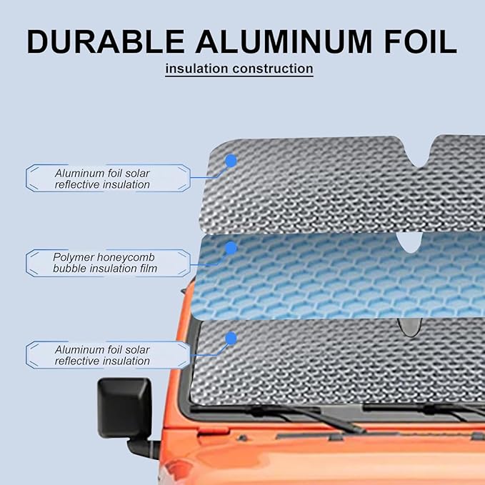 Windshield Sun Shade for Jeep,Windshield Sunshade for Wrangler TJ JK JL1997-2024,Sun Shade Windshield Cover for Jeep,UV Ray & Heat Block Windshield Shades