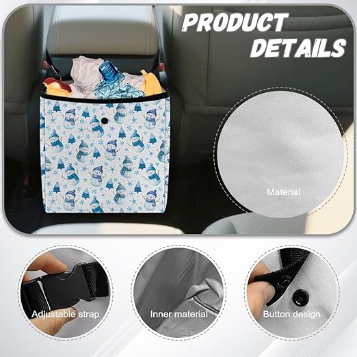 Snowman Snowflake Stars Pattern Garbage Bag and Water Resistant Trash Can for Car, Leakproof Trash Can for SUV Truck Christmas Car Accessories(Blue)
