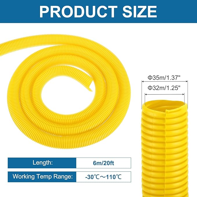MECCANIXITY 1 1/4 Inch 20ft Split Wire Loom Tubing, Flexible Cord Protectors with Installation Tool Cable Management Sleeve Conduits Cover for Office Home Electrical Automotive Wires, Yellow