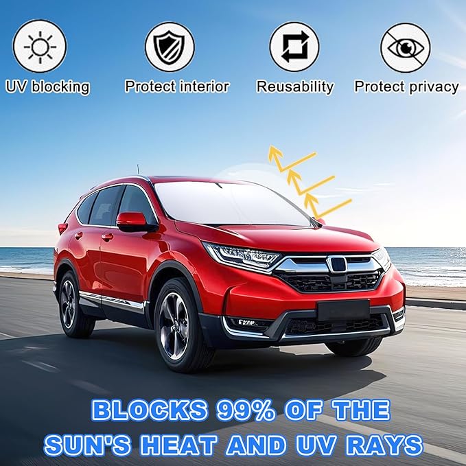 Car Windshield Sun Shade for Honda CR-V 2017-2022, Premium 310T Reflective Polyester UV Blocker, Lightweight Foldable Sun Visor with Storage Pouch