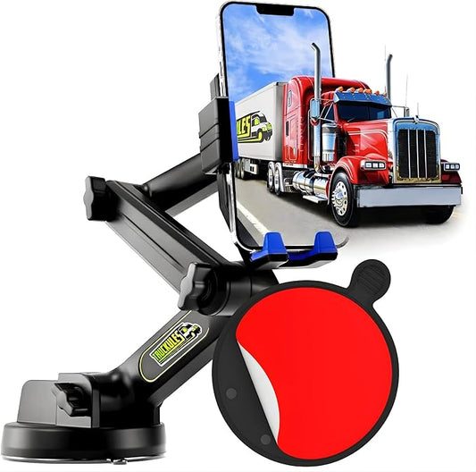 Cell Phone Mount for Truck Phone Holder for Truck Drivers - Heavy Duty Suction Cup + Dashboard Pad, iPhone Holder for Dashboard Window 16.9 inch Long, for iPhone & Samsung, Big Rig Trucker, Blue