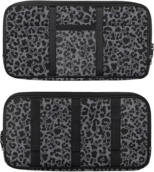 Black Leopard Print Car Sun Visor Organizer with Card Holder Sun Visor Organizer with Big Zipper Pocket Easy to Store Universal for Cars SUV