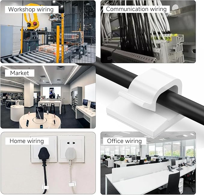 5/8 in Adhesive Cable Clips, 60pcs Outdoor Light Clips, Cord Clips, Sturdy Wire Clips, Finisher Wire Clamp for Home, Car, Office Wire Management Clipsr (White, 5/8"-60PCS)
